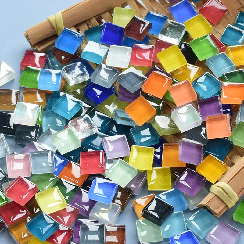 50PCS Glass Mosaic Tiles Square Crystal Glass Colorful Mosaic Stones DIY Handmade Children's Creative Decoration Accessories Stickers