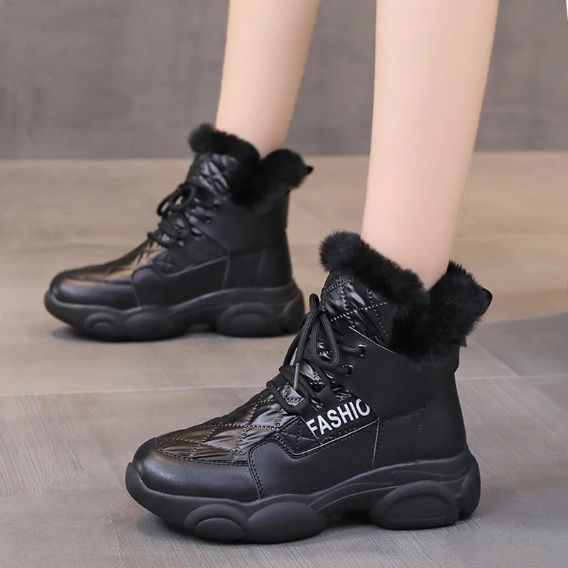 Laarzen Vrouw Winter 2022 Gevoerde Schoenen Vrouw Waterdichte Dikke Pluche  Snowboots Vrouwen 2022 Fashion Lace Up Winter Laarzen - AliExpress