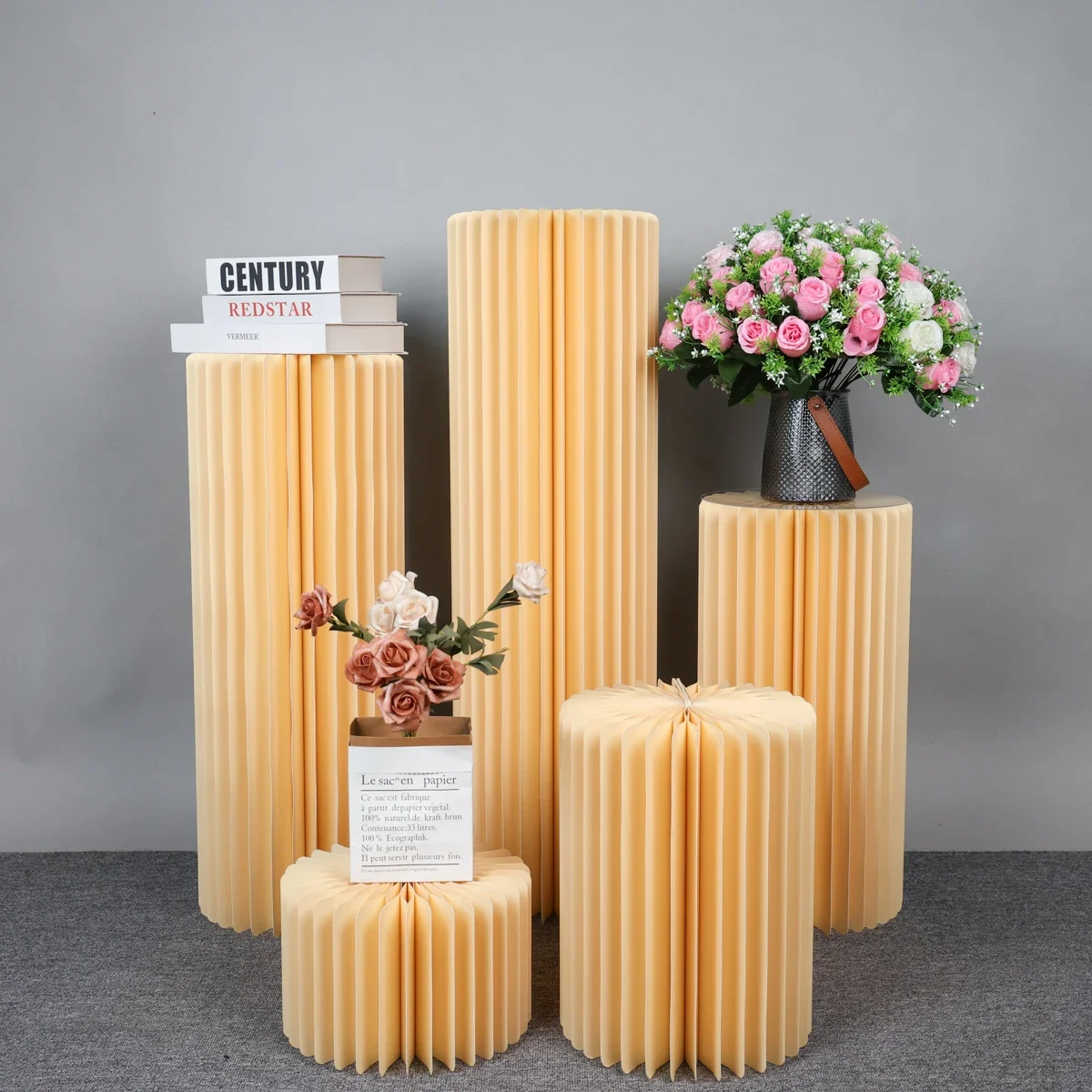 Foldable Paper Columns Display PedestalStand Cylinder Pedestal Stand Cardboard Flower Stand Dessert Table Wedding Birthday Party