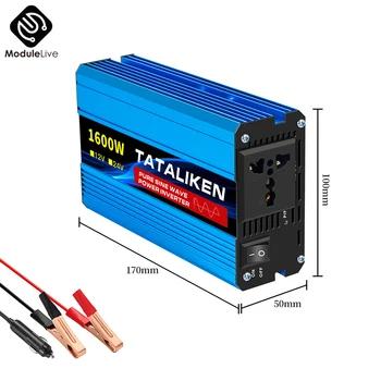 Inverter a Onda Sinusoidale Pura 1600W/3000W da DC 12V a AC 220V con Display Digitale LED per Auto e Elettrodomestici, Presa EU