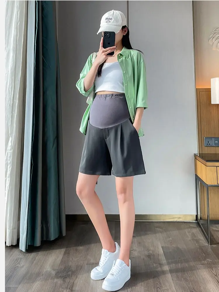 

Plus Size Maternity Summer Shorts Thin Out Wear Knee-length High Waist Pregnant Women's Suits Pants Pregnancy Belly Trousers