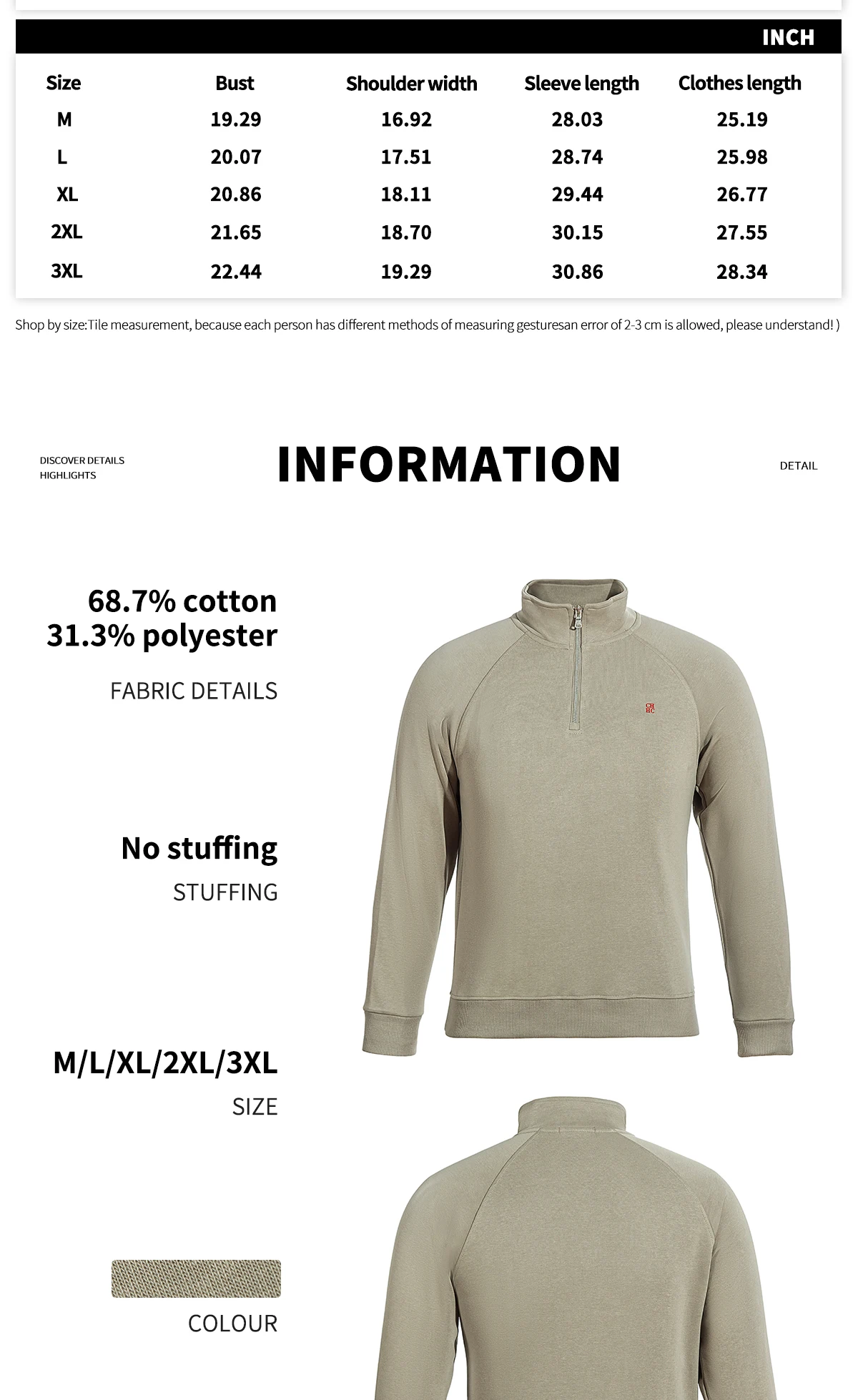 CHCH Men's Sweatshirt Casual Half Zipper Design Men's Long Sleeved Sweatshirt Autumn Fashion Classic Versatile Men's Pullover