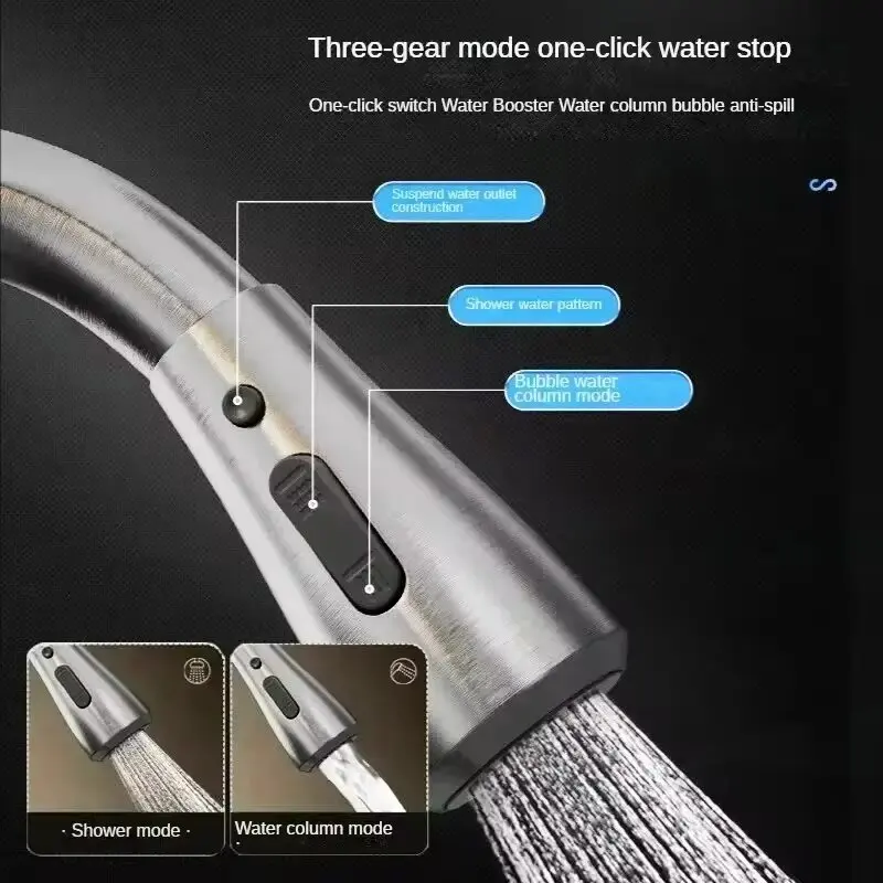 Sink Faucet Kitchen Faucets 304 stainless steel Pull Out Kitchen Sink Water Tap Deck Mounted Mixer Stream Sprayer Head Hot Cold Taps