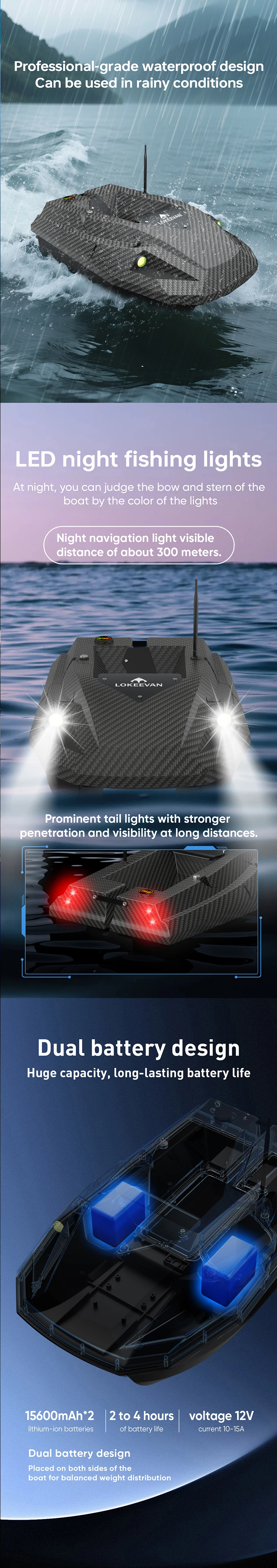 LOKEEVAN GPS Köder Boot D50B 15600*2 Mah 12V Leistungsstarke Pull Net Troll Haken GPS + Beidou satellite Dual Positionierung System Fisch Boot – Detail 7