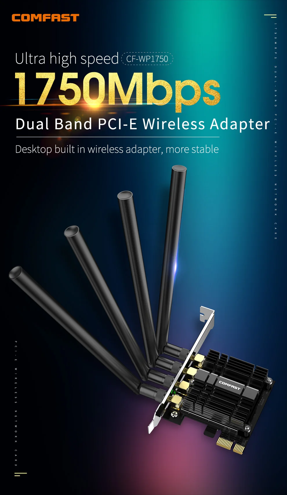 COMFAST WiFi 5 PCI-E Wireless Adapter 1750 Mbit/s MU-MIMO 2,4G/5G Wi-Fi Karte 4 Antenne Wi-Fi PCIe Adaptador Für Desktop Win7/10/11 – Detail 1