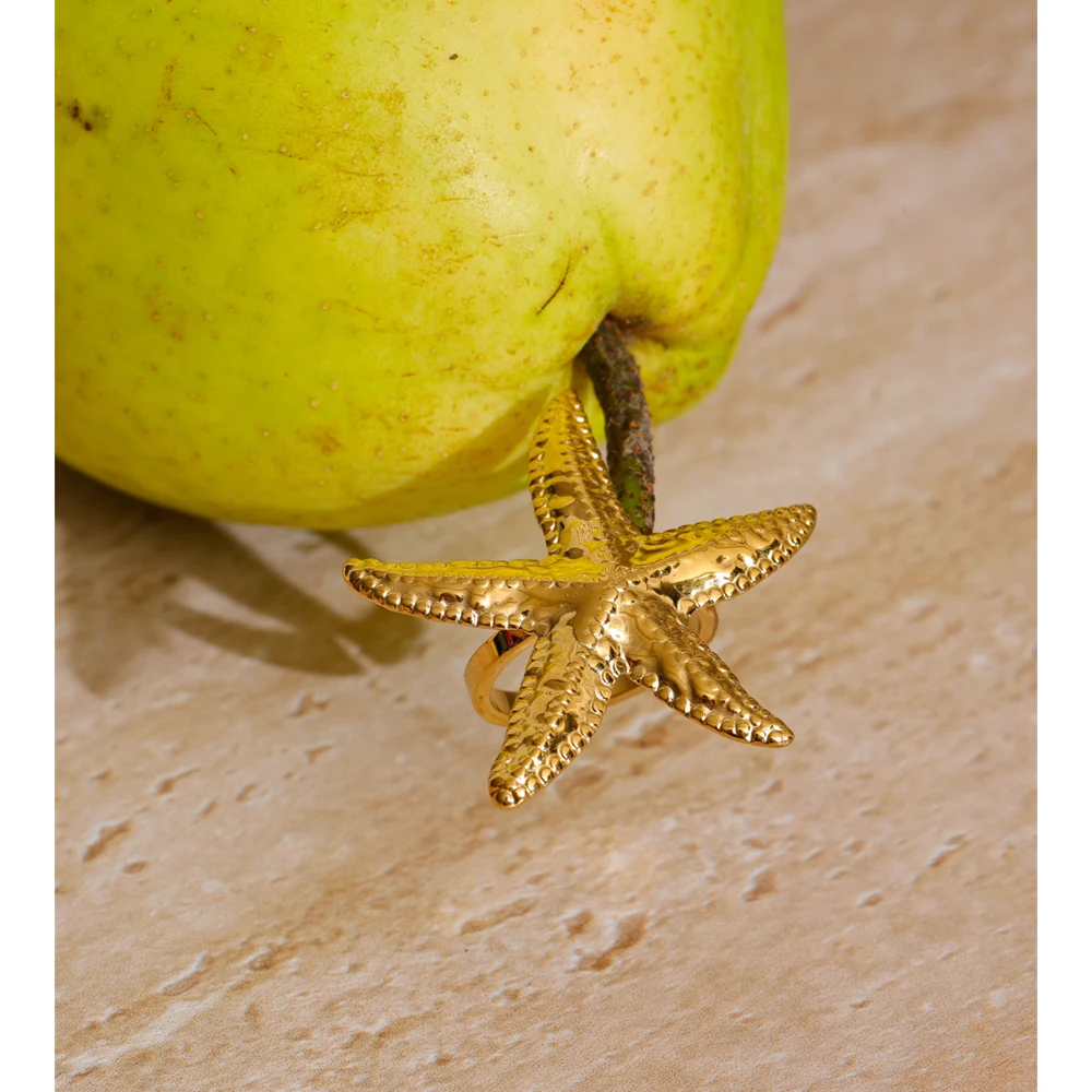 Yhpup Summer Stainless Steel Hammer Metal Starfish Adjustable Ring