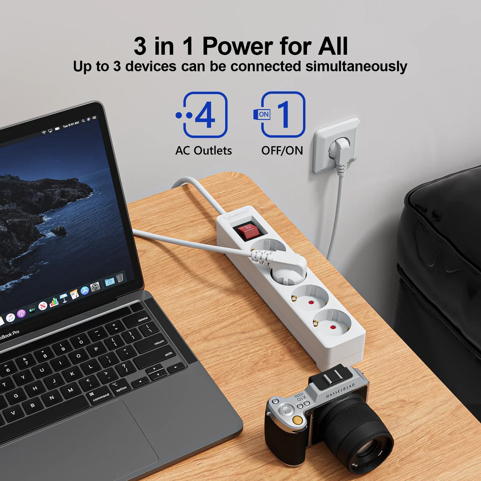 4 Outlet EU Surge Protector Power Strip 1.5m/2m Extension Cord AC Plug Socket Adapter Overload Protection