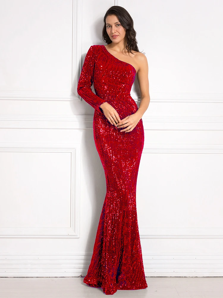 Robe de soirée longue à paillettes pour femmes, robe de cocktail bronzante  à une épaule, robe de banquet, robe de soirée élégante, hôte, quoi que ce  soit, 2023 - AliExpress