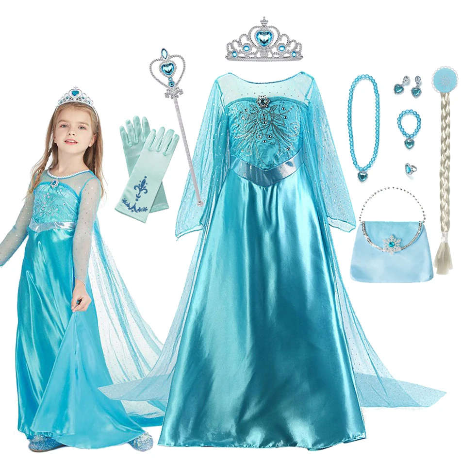 

Frozen Elsa Dress for Girls 3-10 Yrs Birthday Role Elsa Anna Princess Dress For Kids Halloween Carnival Party Cosplay Costume