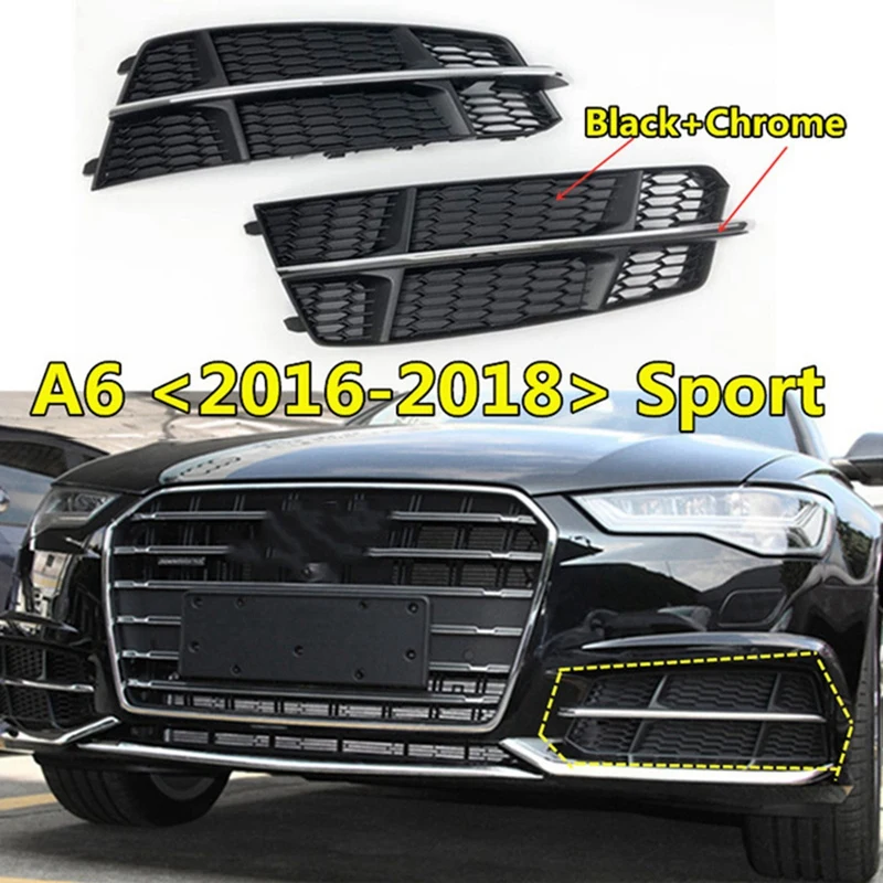 

1 Pair Front Bumper Fog Light Grille Grill Cover Replacement For- A6 C7 S-Line S6 2015-2018 4G0807681AN 4G0807682AN