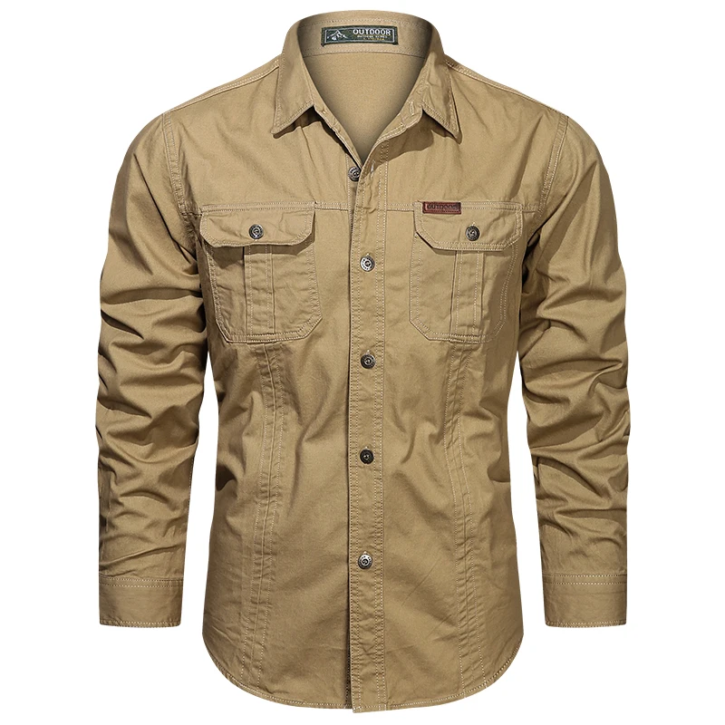 New 100% Cotton Cargo Shirt for Men Long Sleeve 2 Pocket Shirts Outdoor Casual Colthing High Quality Militar Overshirt Blouses