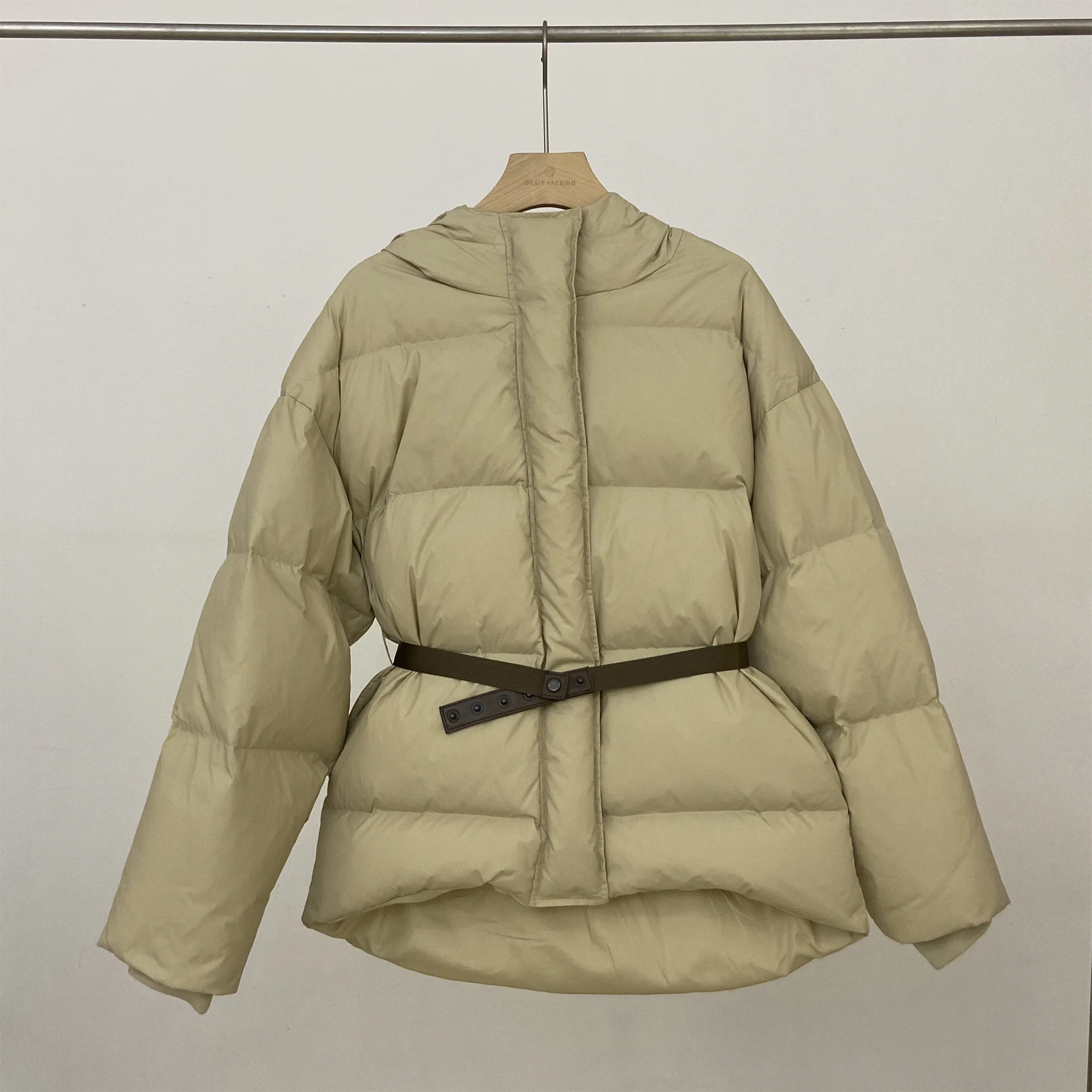 Janveny Winter Luxury Fluffy Duck Down Jacket Women Fashion Black Zipper Puffer Coat Casual Female Slim Feather Parkas With Belt