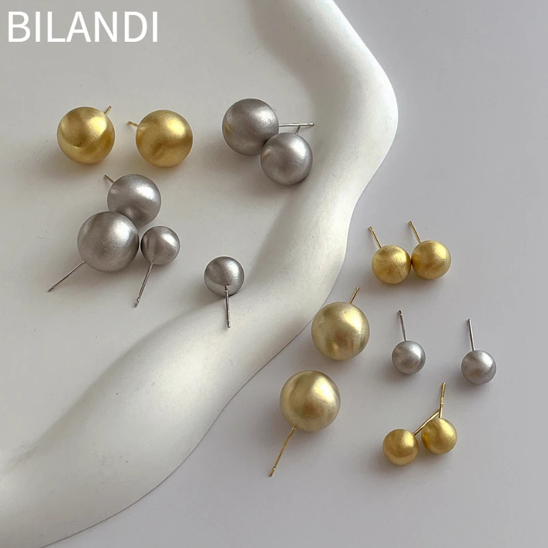 Brushed Studs Earrings Silver Ball Earrings Silver Jewelry Copper Ball Earrings Stud