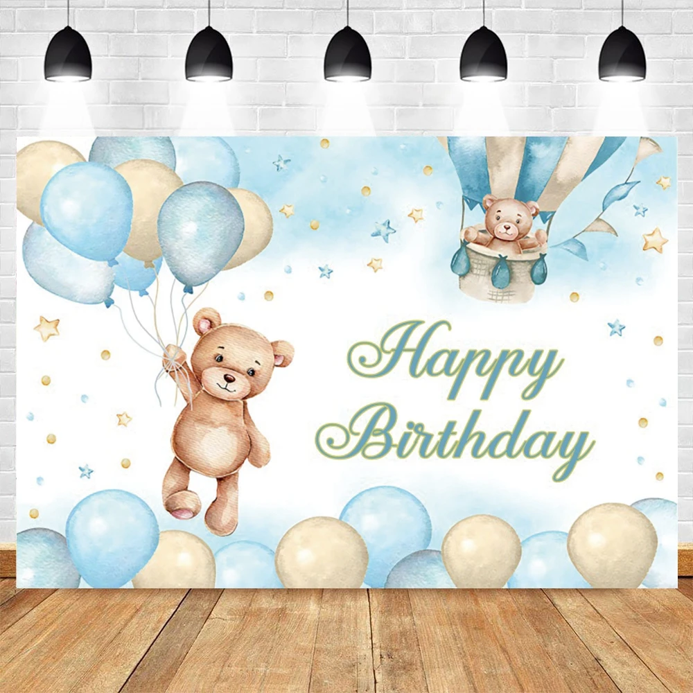 Bear Backdrop Hot Air Balloons Baby Shower We Can Bearly Wait Kids Birthday Party Photography Background Decor Banner photo backdrop