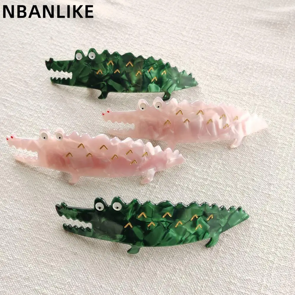 

Korean Style Acetic Acid Catch Clip Cartoon Crocodile Long Spring Clip Simple Geometric Ponytail Clip Female Hair Accessories