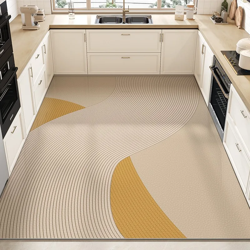Kitchen Mat Floor Mat Large Area Waterproof Pvc Leather Oil-proof Non-slip Foot Mats Line Minimalist Home Decoration Rug