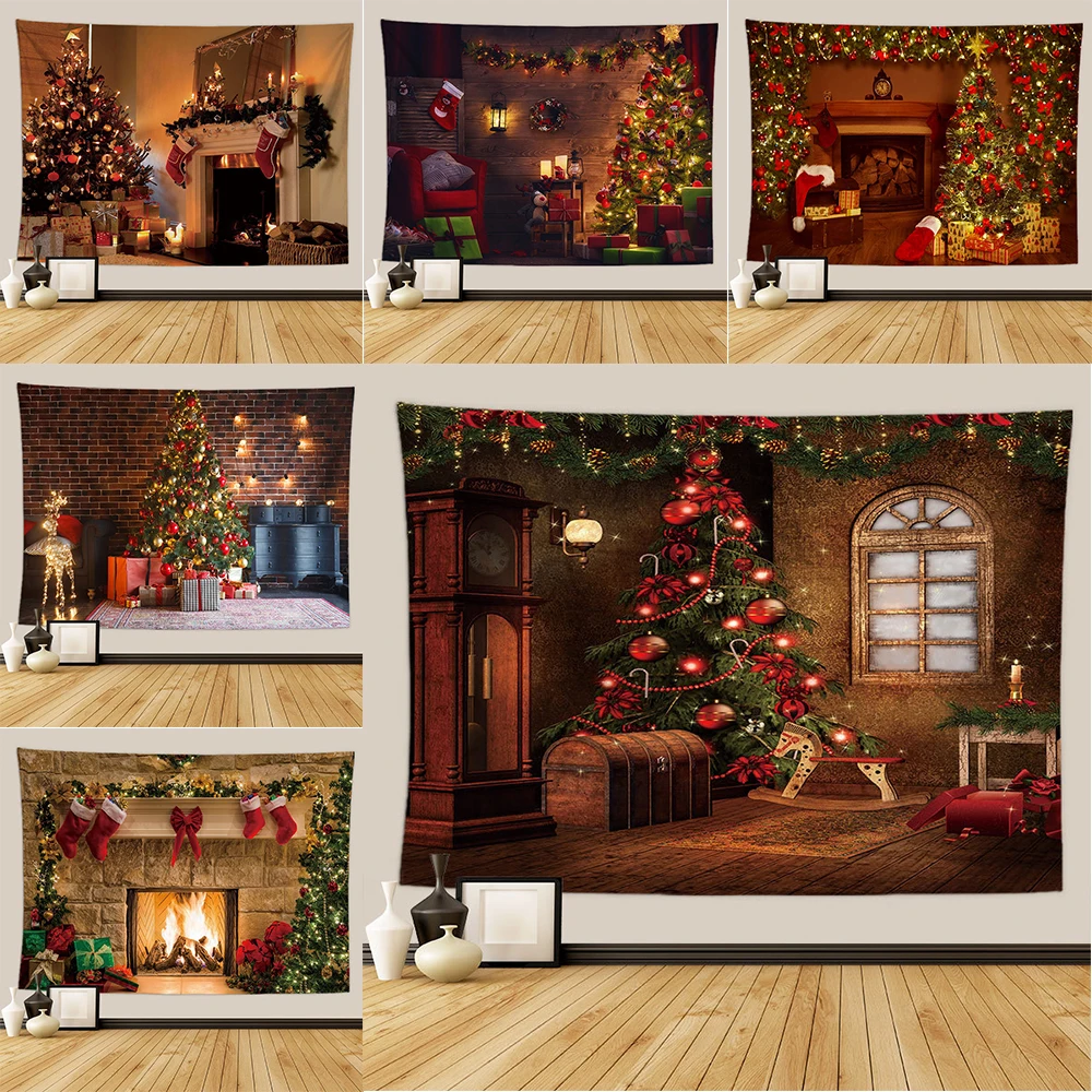 

Рождественская елка домашний декор гобелен подарки камин фермерский узор стена фон ткань