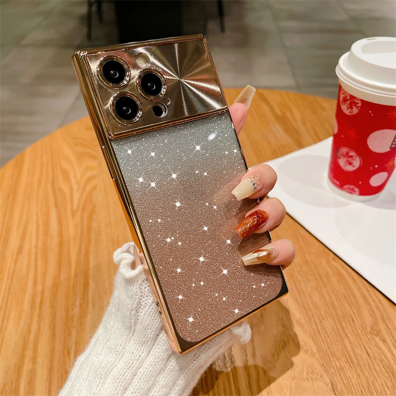 Coque de téléphone à paillettes électroplaquées, étui pour iPhone 13 14 15 Po Max Plus, Fashion Squae, doux, antichoc_voghion.com