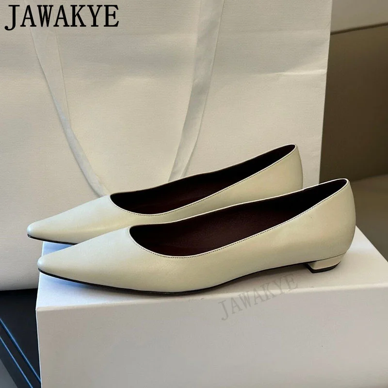 

Women's Pointy Toe Flat Shoes Summer Low Top Doudou Shoes Black White Genuine Leather Dress Walk Shoes Woman Luxury Runway Shoes