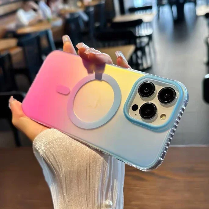 Aurora Gradient Magnetic Charging Case - Luxury Acrylic Laser Cover