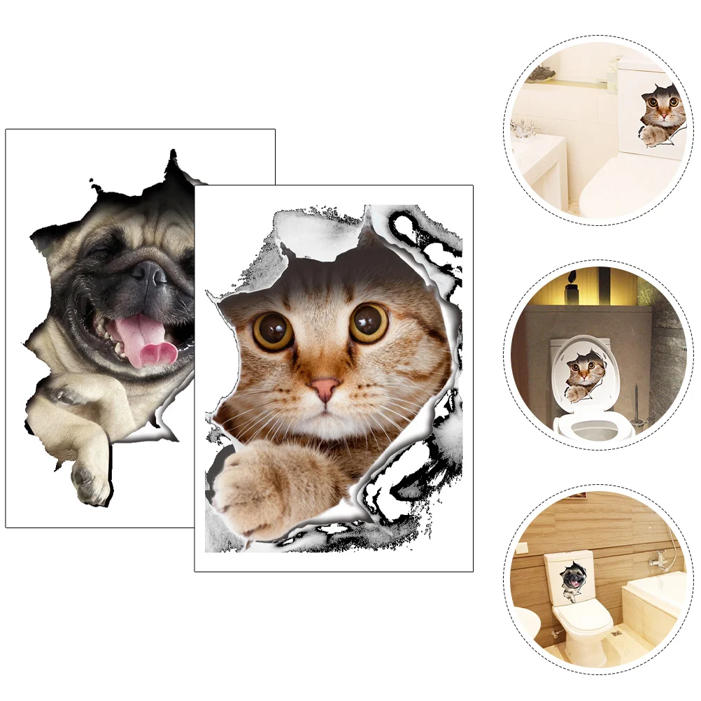 

Wall Decor Sticker Decal 3d Cat Dog Adhesive Toilet Sticker 3d Animal Toilet Lid Sticker