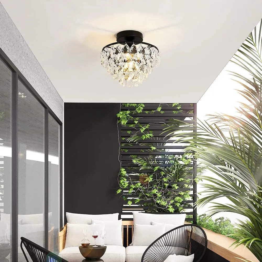 Modern Crystal Ceiling Lamp Hallway Cloakroom Small Chandelier French Style  Semi Flush Mount Ceiling Light Gold /Black Luminaire - AliExpress, image size:1000x1000