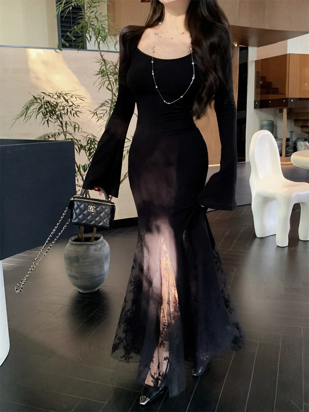 New Spring Summer Vintage Bodycon Solid Chic Women Black Dress Elegant Slim Lace Patchwork Party Prom Vestidos Female Clothes