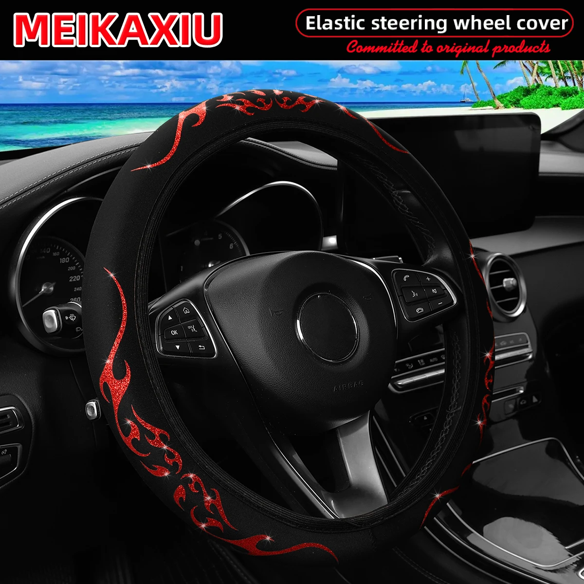 Luxury Flame Totem Leather Car Wheel Cover - Women's Style, 14.5-15 Inch