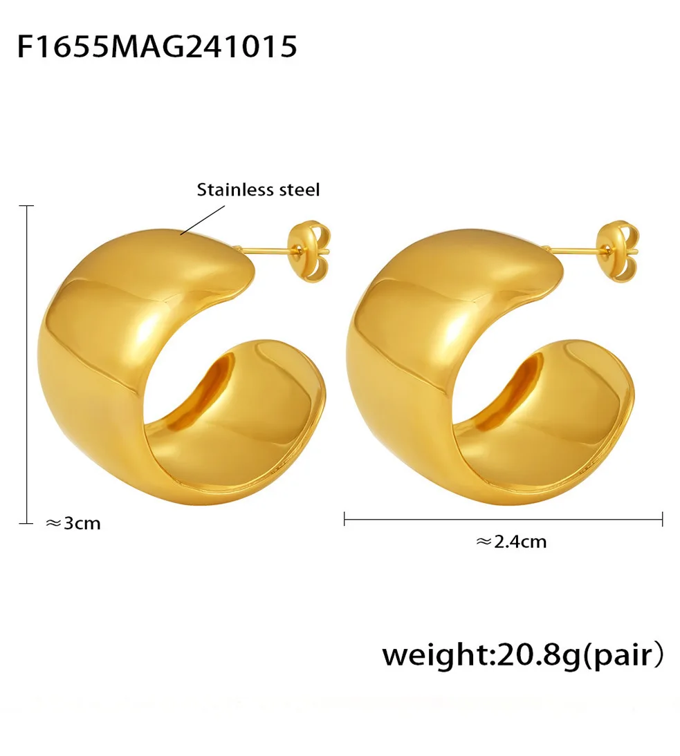 Helle Edelstahl-Ohrringe für Damen, wasserdicht, 18 Karat vergoldet, C-Form, OL, luxuriöser Ohrstecker, Schmuck, Geschenk – Detail 6