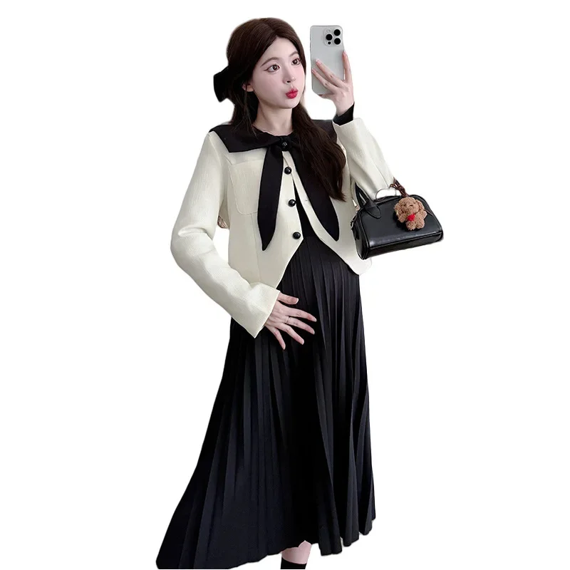 Spring Autumn Maternity Dress 2-Piece Set French Style