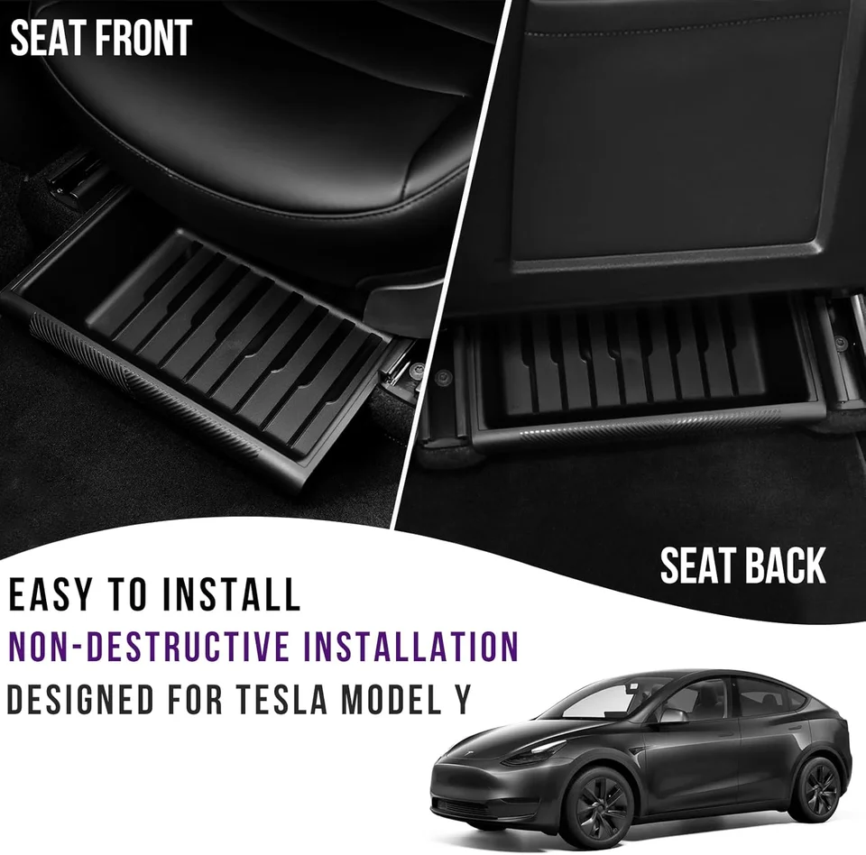 KropBom 2PCS Under Seat Storage Box Organizer With Lid For Tesla Model Y Accessories - View #6