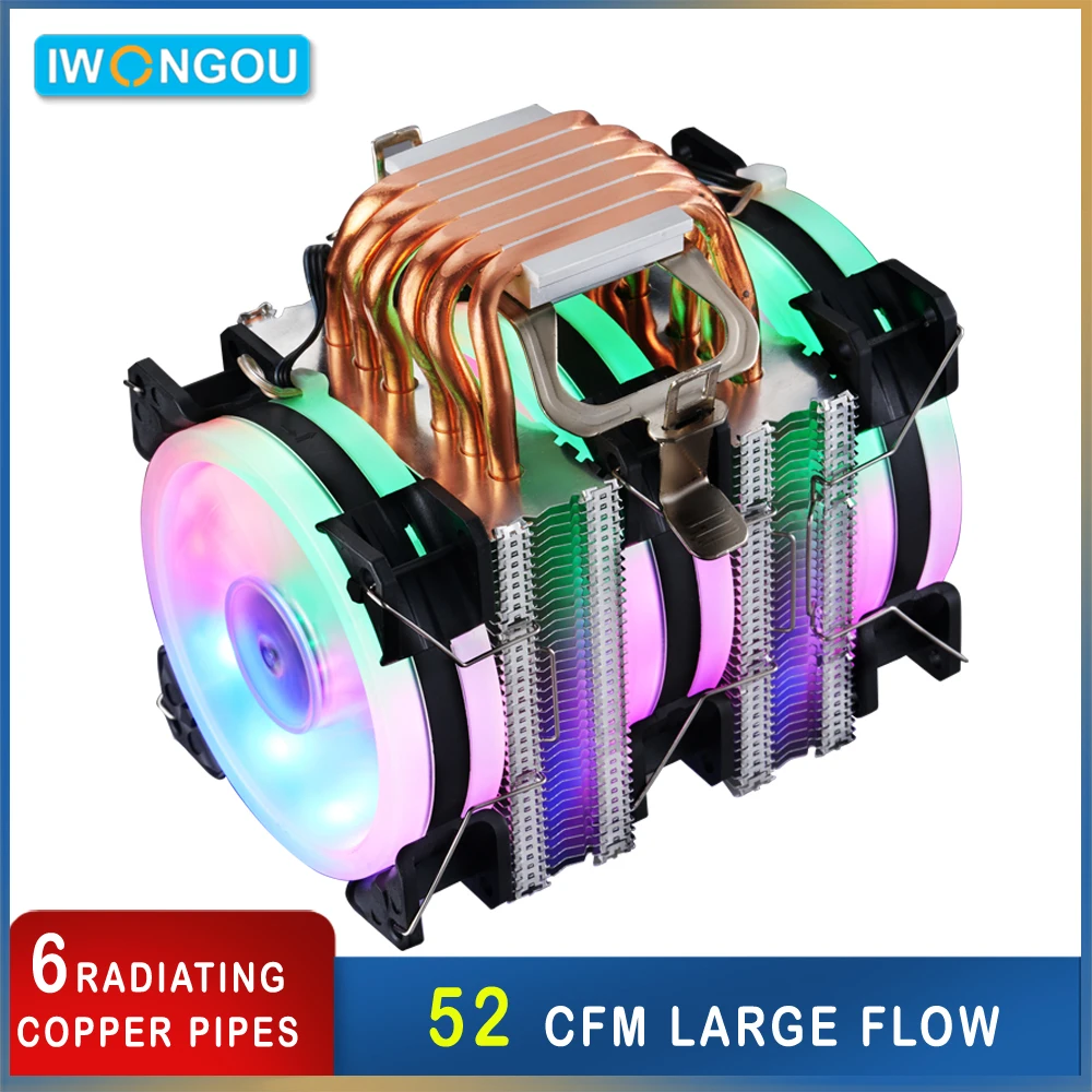Iwongou Cpu Cooler 2011 6 Tubi Di Calore 4Pin Pwm Air Cooling Tower Raditor Dissipatore Di Calore Per Lga1700 Lga1200 Lga1150 Am4 Am3