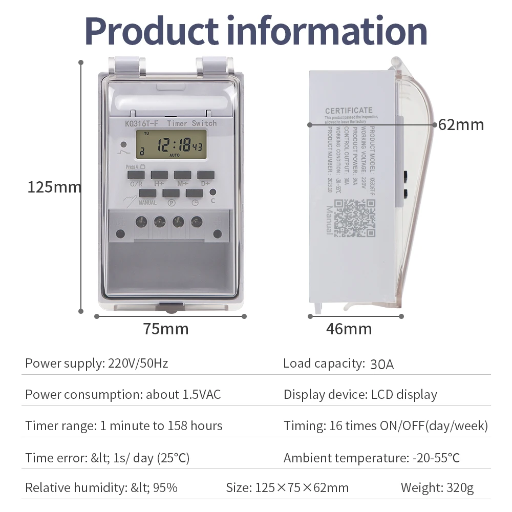 30A 220V Digital Electronic Timer Switch Programmable Timing Control With Waterproof Box Time Controller Relay Can Set 168 Hours 6