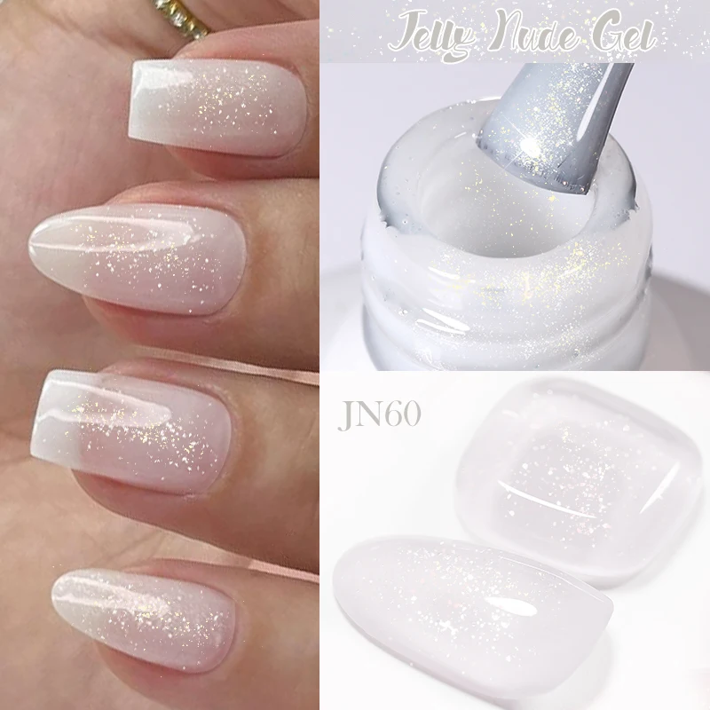 BORN PRETTY 10ml Glitter Jelly Nude Pink Gel Nail Polish Set Milky White Sheer Crystal Natural Translucent Soak Off Gel Polish