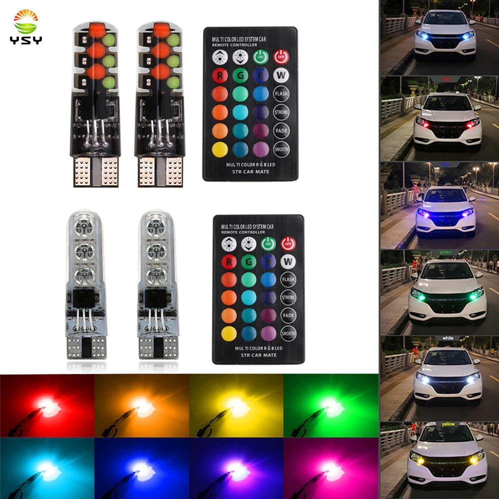 1set T10 W5W LED COB 5050 Car Lights Bulbs Multi Color RGB 194 168 501 Strobe Led Lamp Reading With Remote Control |
