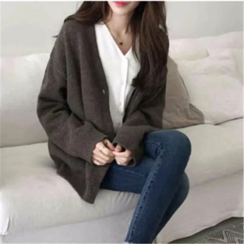 New Autumn and Winter Women's Solid Color Knitted Sweater Elegant and Sweet Women's Loose Long-sleeved Jacket