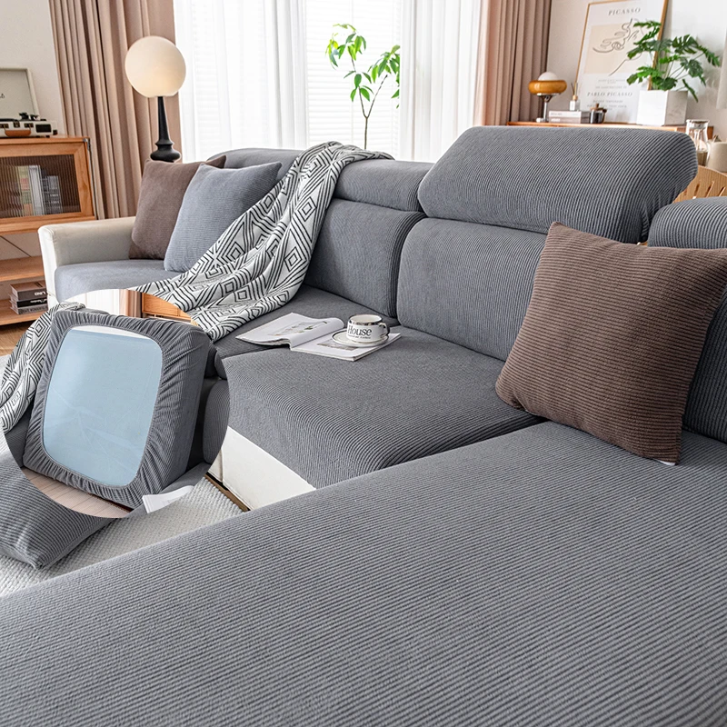 כיסוי ספה מפואר חדש עם רצועה, כיסוי כרית ספה אלסטי לסלון, מגן לרהיטי חיות מחמד, כיסוי מושב ספה נשלף