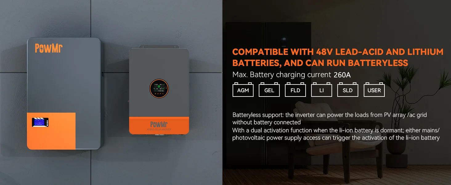 12KW Three-Phase DC 48V to 230/400VAC Solar Hybrid Parallel Inverter Built-in 2