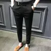 Men Blazer Pants Anti-wrinkle Mid Waist Men Ninth Pants Young Style Men Casual Ninth Suit Pants Pockets Business Long Trousers 1