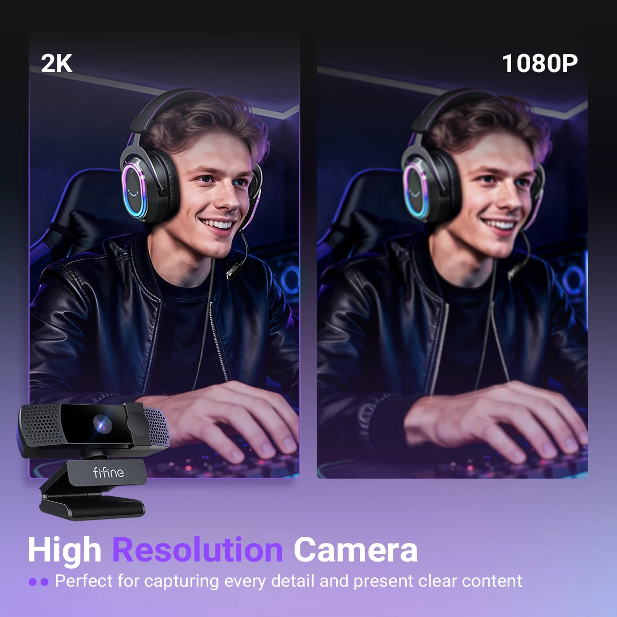FIFINE Câmera web para PC 2K/4K com foco automático para YouTube, câmera USB com capa de privacidade/microfone para jogos/streaming ao vivo/reuniões - K436/K438