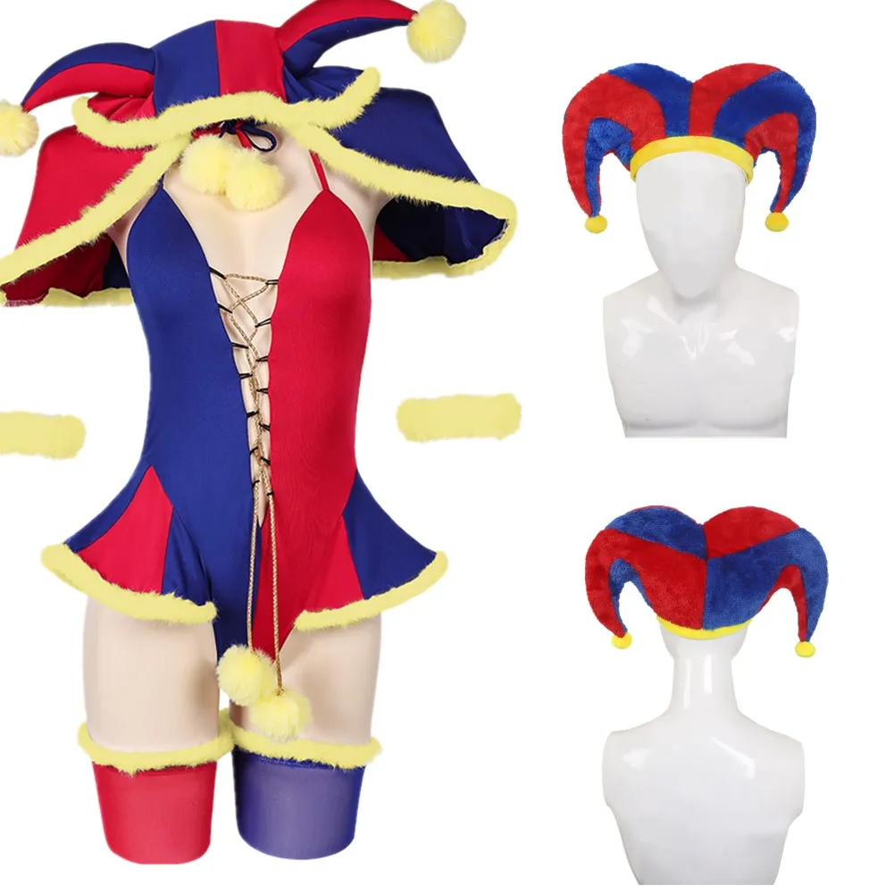 Pomni Lingerie Cosplay The Amazing Cos Digital Circus Costume Adult Women Tuta Con Cappuccio Cape Outfit Halloween Carnival Suit