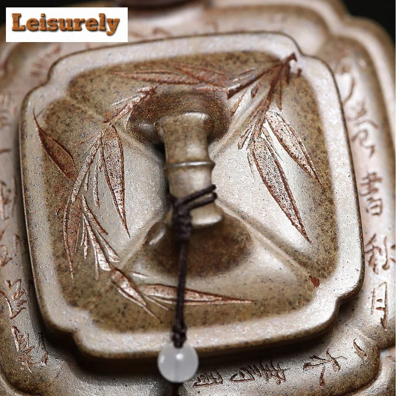 200ml Yixing Purple Clay Teapot Handmade Square Bamboo Joint Flat Pot Raw Ore Agilawood Mud Kettle With Filter Zisha Teaset Gift