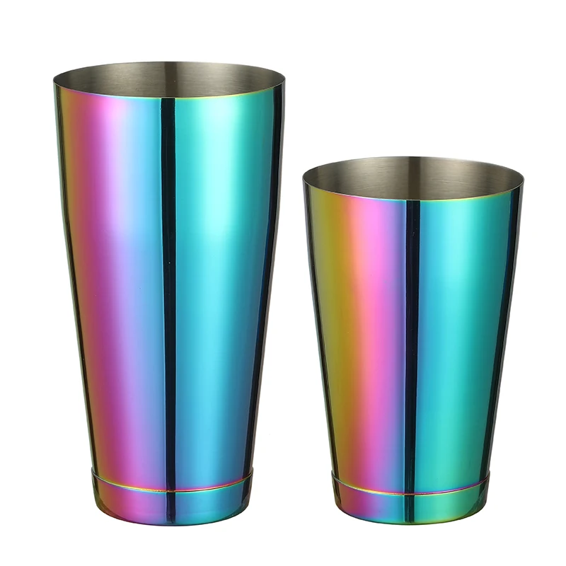 Rainbow Cocktail Shaker Bar Set: 2 Weighted Boston Shakers, Cocktail Strainer Set,Jigger,Muddler and Spoon, Ice Tong ,2 Pourer