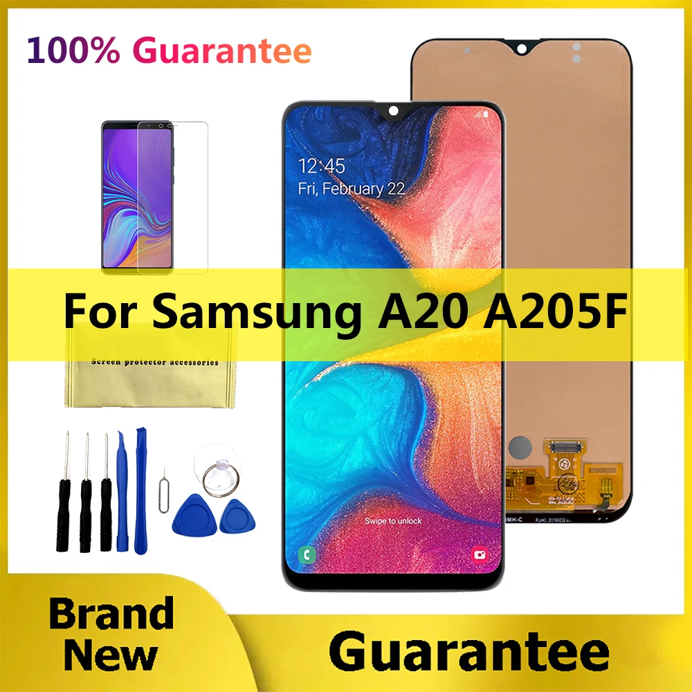 

100% гарантия, сменный дисплей Amoled для Samsung Galaxy A20 A205 SM-A205F A205G, ЖК-дисплей с дигитайзером и сенсорным экраном в сборе