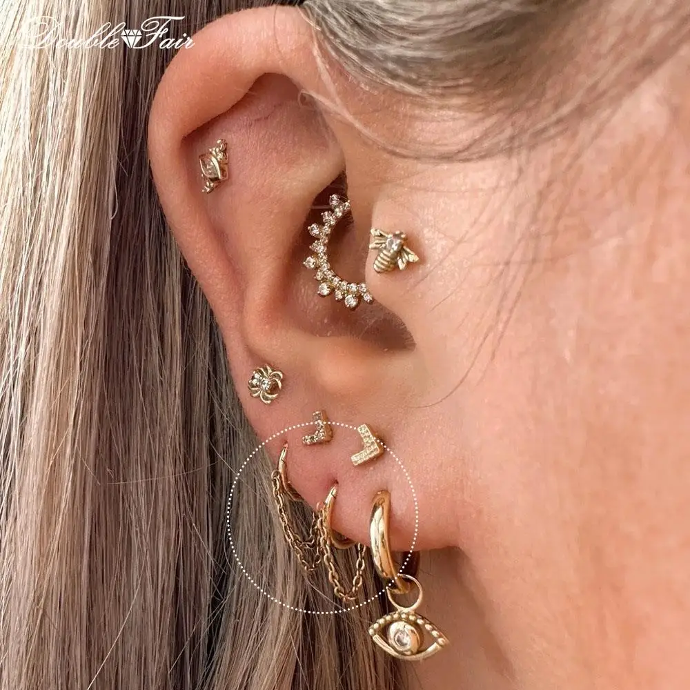 Edelstahl hängendes Segment Clicker Septum Ring mit Kette Piercing Nasenohrring Knorpel Helix Ohrring für Unisex-Schmuck – Detail 3