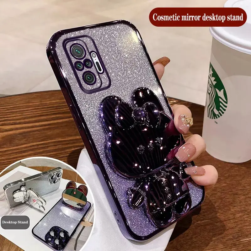 Custodia Per Telefono Con Placcatura A Specchio Per Trucco Coniglio Per Xiaomi Redmi Note 10 10S 11S 9 Pro 11 9T 10 Pro 10T 11 Pro 12 12S 9 9S Cover
