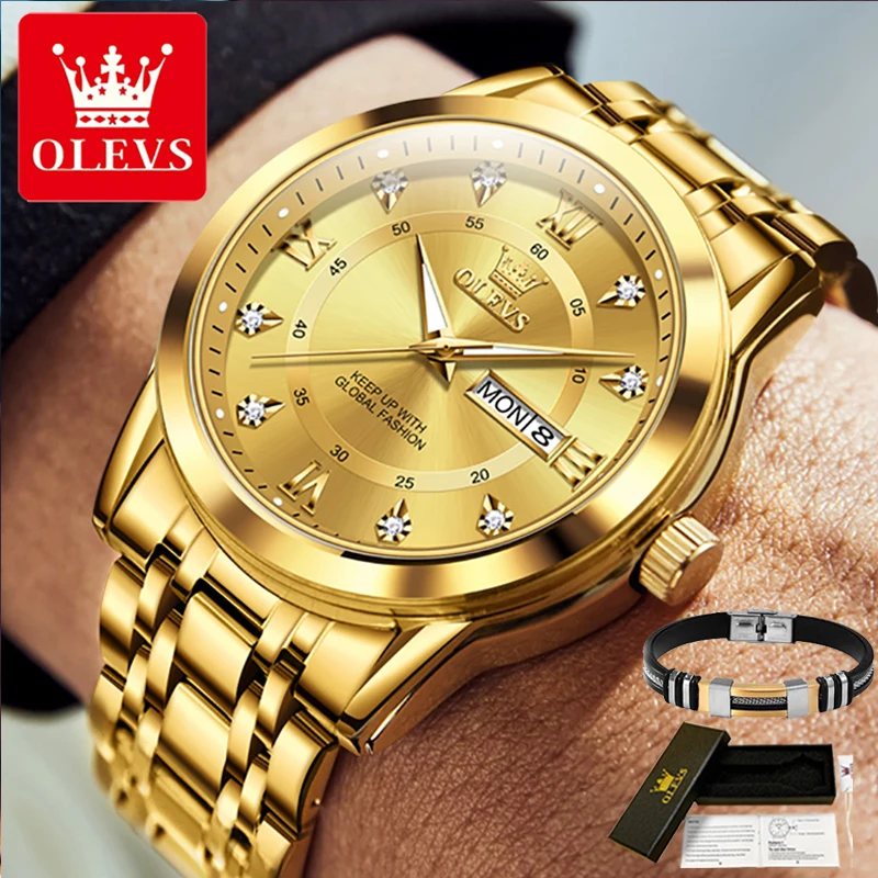 Olevs Original Golden Wrist Watch for Men Top Brand Luxury Waterproof