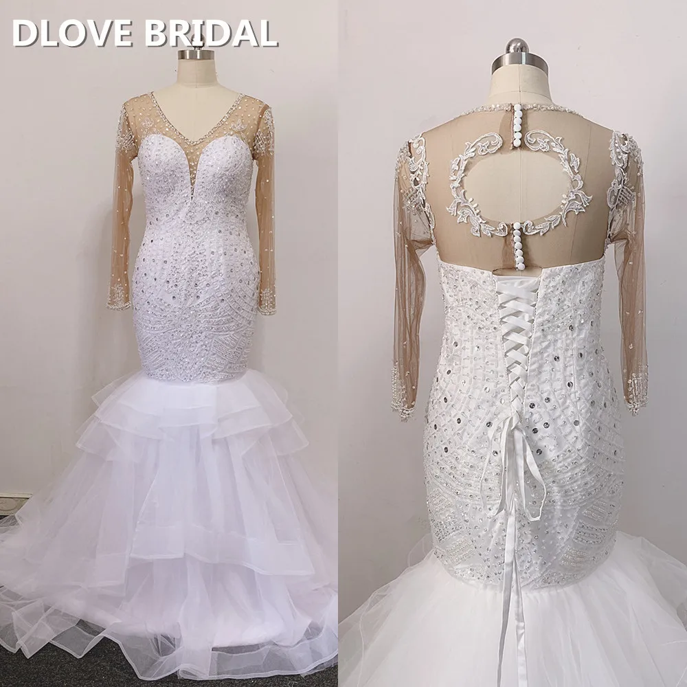 

Keyhole Back Wedding Dress V Neck Mermaid Bridal Gowns Vestido de Novia Factory Custom Made Real Photos