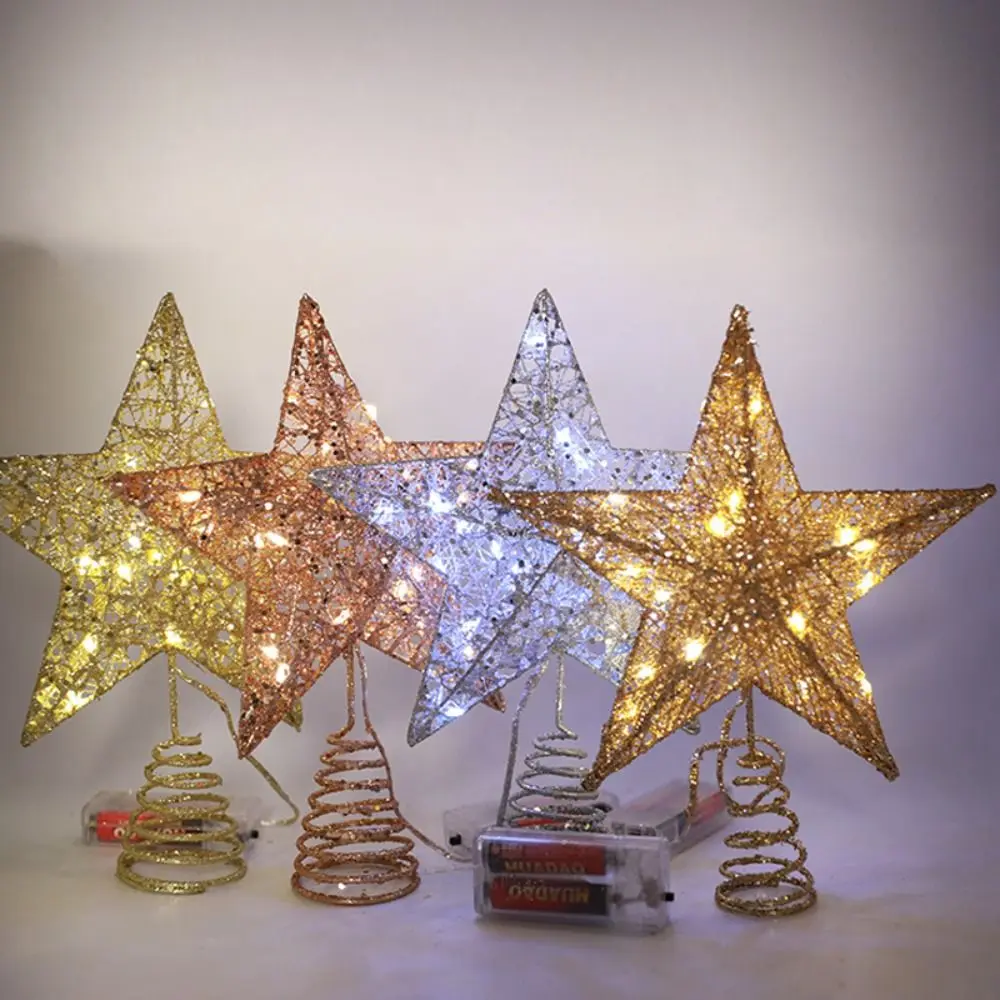 Deluxe LED Five-Pointed Star Glitter Tree Topper with Lights - Festive Christmas Decoration