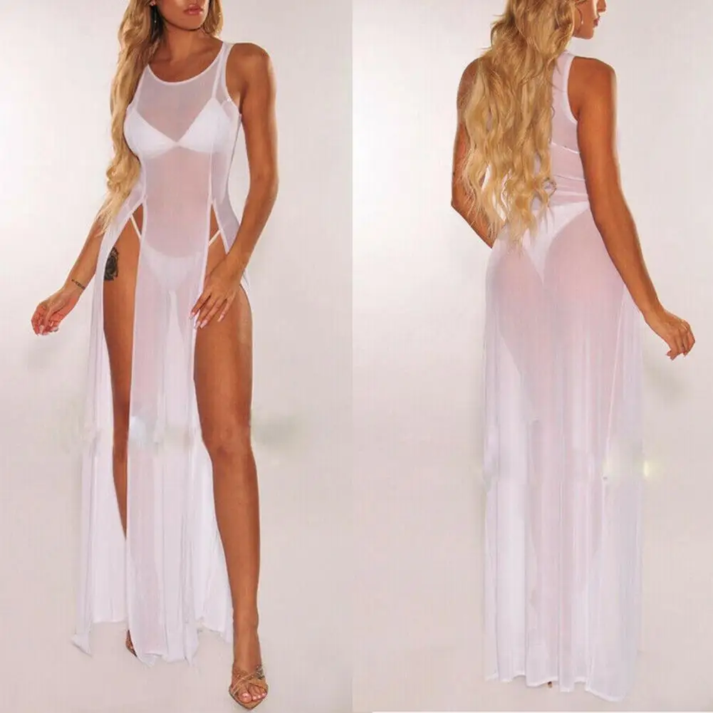 Bikini Cover Up Beachwear Swimsuit Cover Up Mesh See-through Stylish Solid Color Beach swimsuit cover up swimsuit coverup